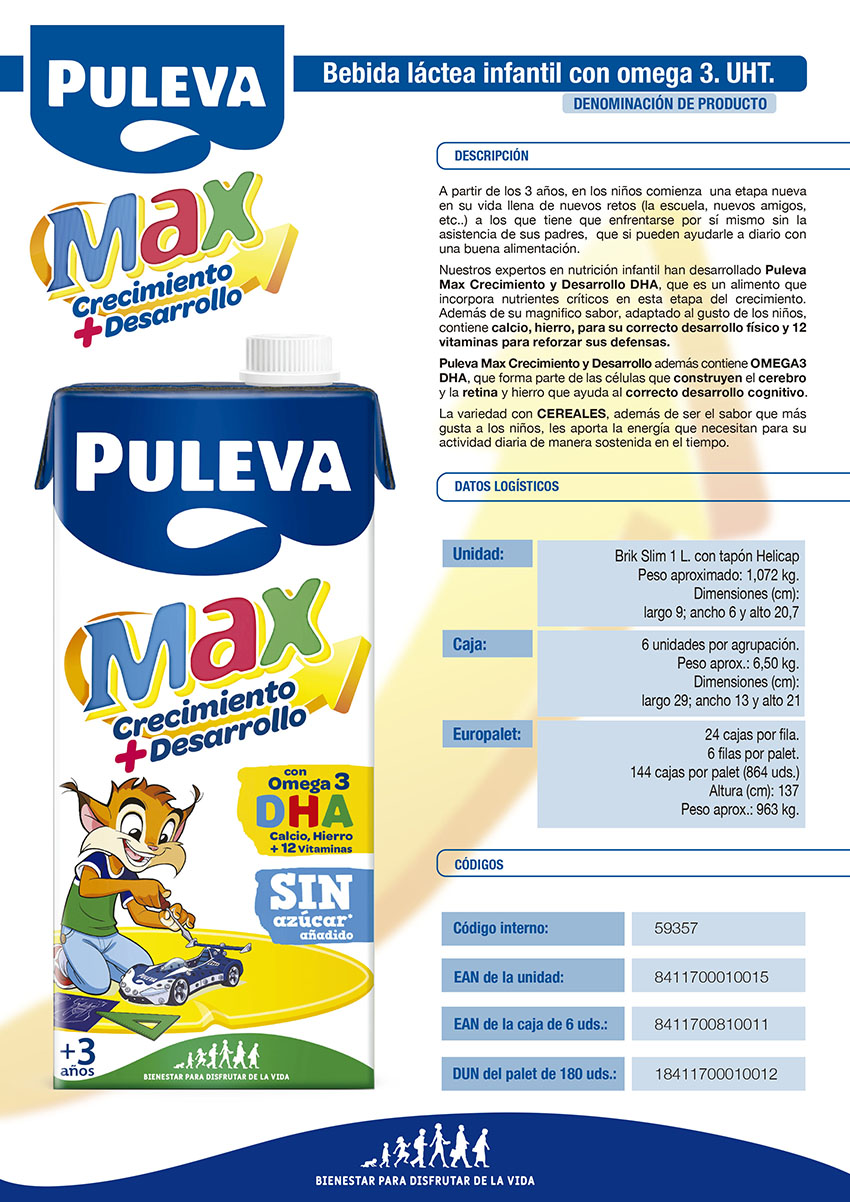 Leche Puleva Max sin lactosa, ideal para los niños.