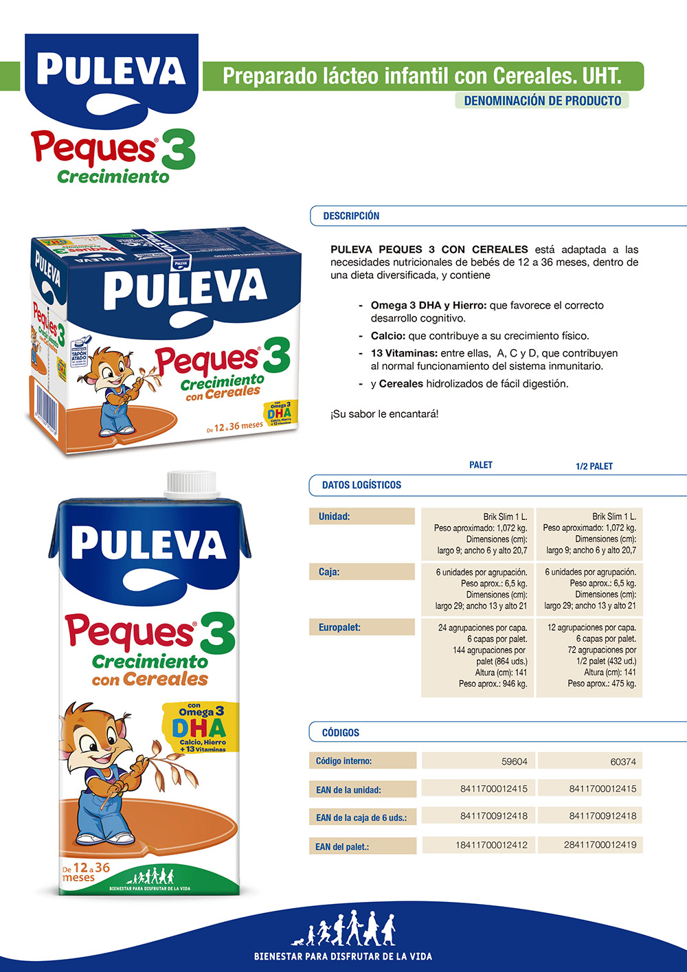 Leche de Crecimiento Puleva Peques 3 Cereales Frutas (3 x 200 ml) 