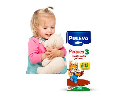 Preparado lácteo infantil de crecimiento con cereales y cacao de 12 a 36  meses Puleva Peques 3 pack de 3 unidades de 200 ml.